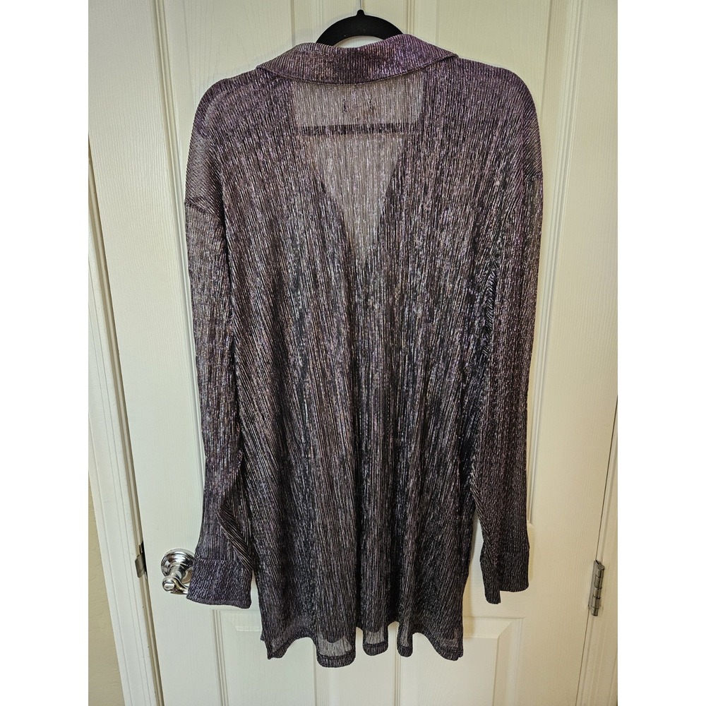NWT Pilcro by Anthropologie Black/Purple Metallic V-Neck Button-Down Shirt +2X - Picture 7 of 10